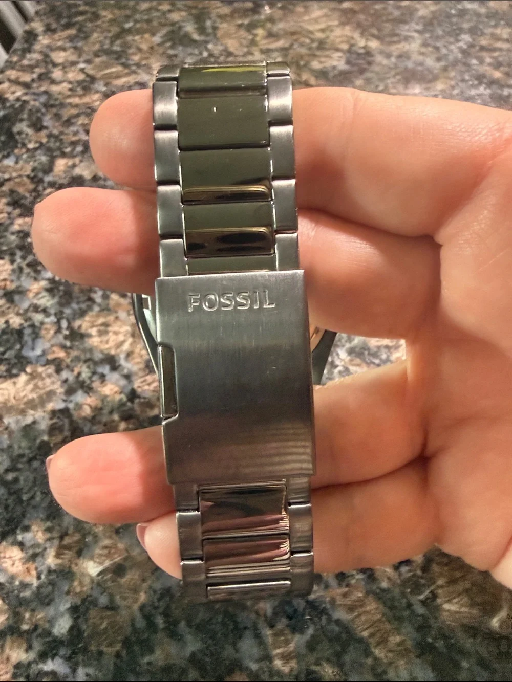 Fossil Black Stainless Steel Watch with Blue Subdials